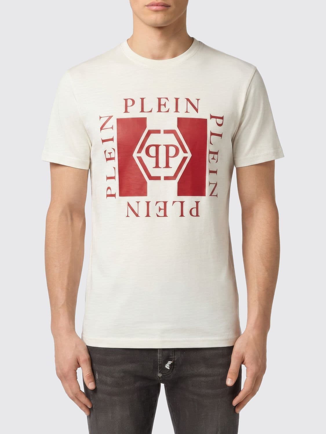 Philipp Plein Crewneck Cotton T-shirt with Contrasting Chest Logo