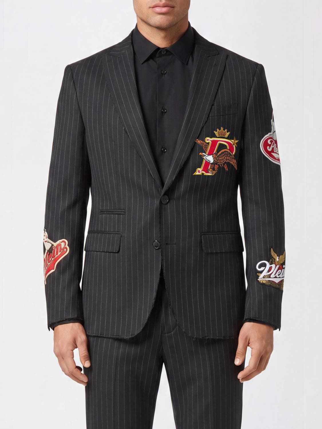 Philipp Plein Pinstripe Wool Single-Breasted Blazer with Peak Lapels