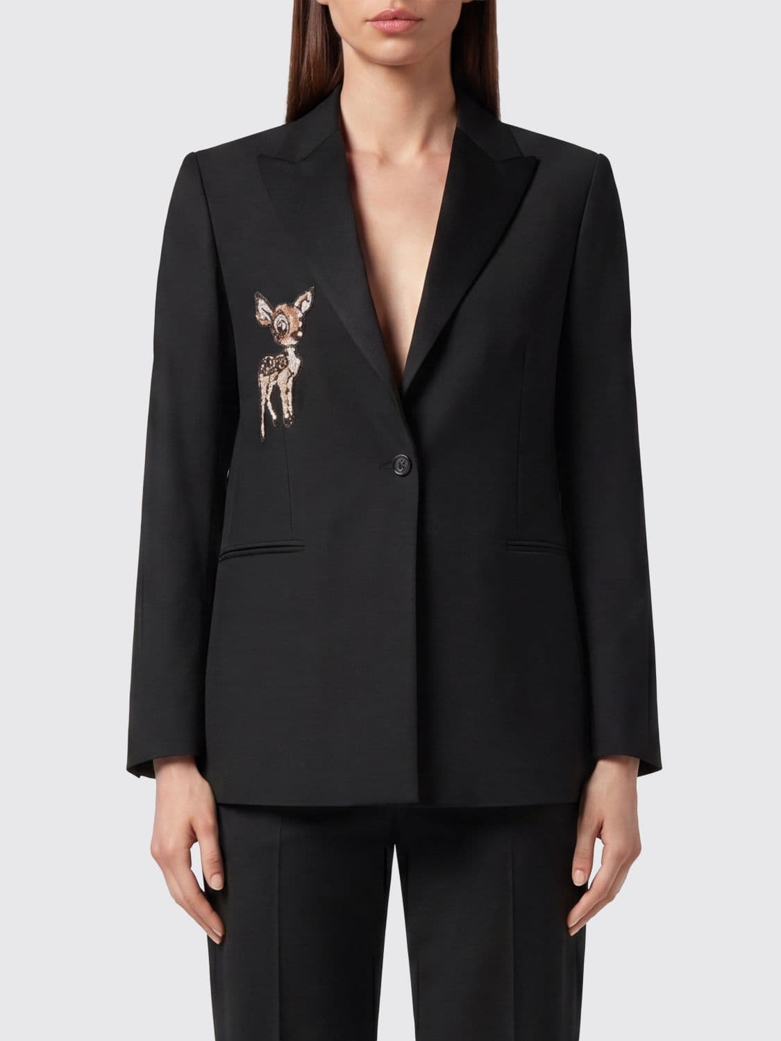Philipp Plein Fairy Single-Breasted Cropped Wool-Blend Blazer with Rhinestone Application