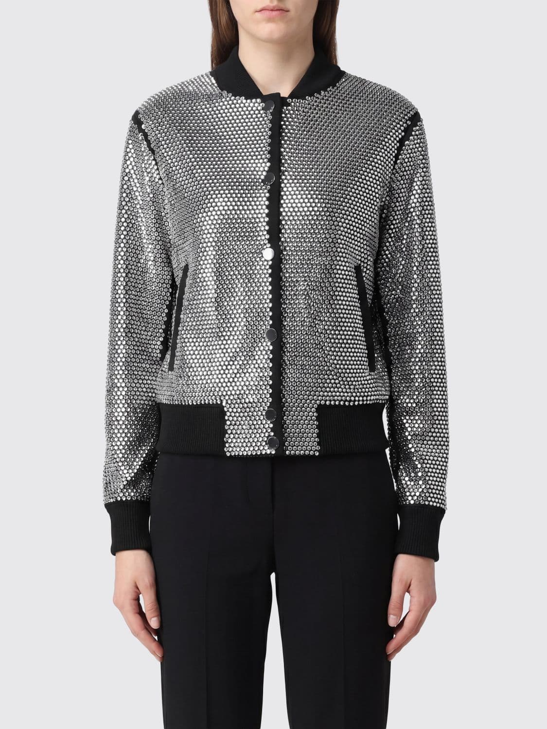 Philipp Plein Nylon Bomber Jacket with Stretch Collar and Rhinestone Application