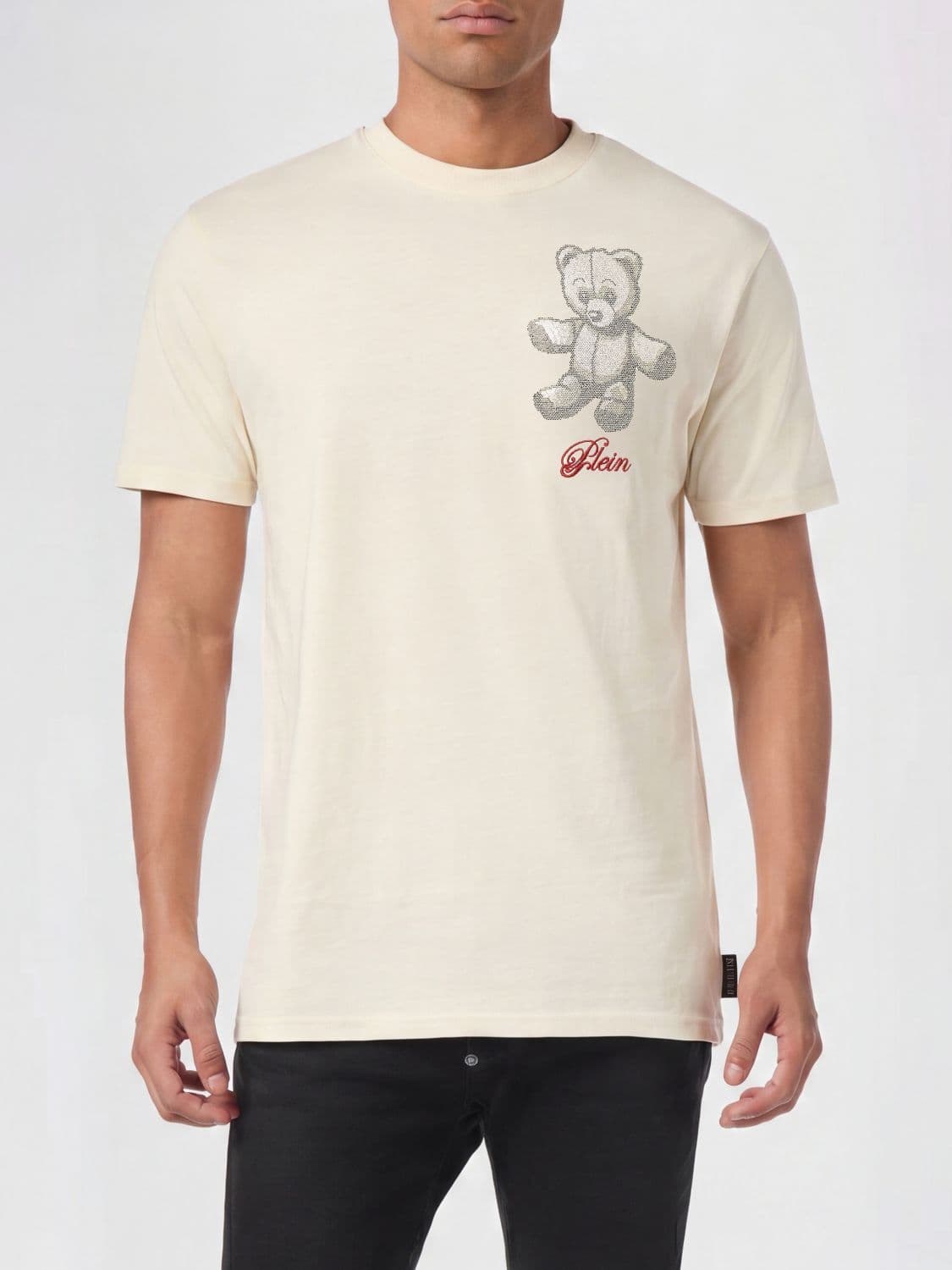 Philipp Plein Slim Fit Cotton T-Shirt with Contrast Teddy Bear Print