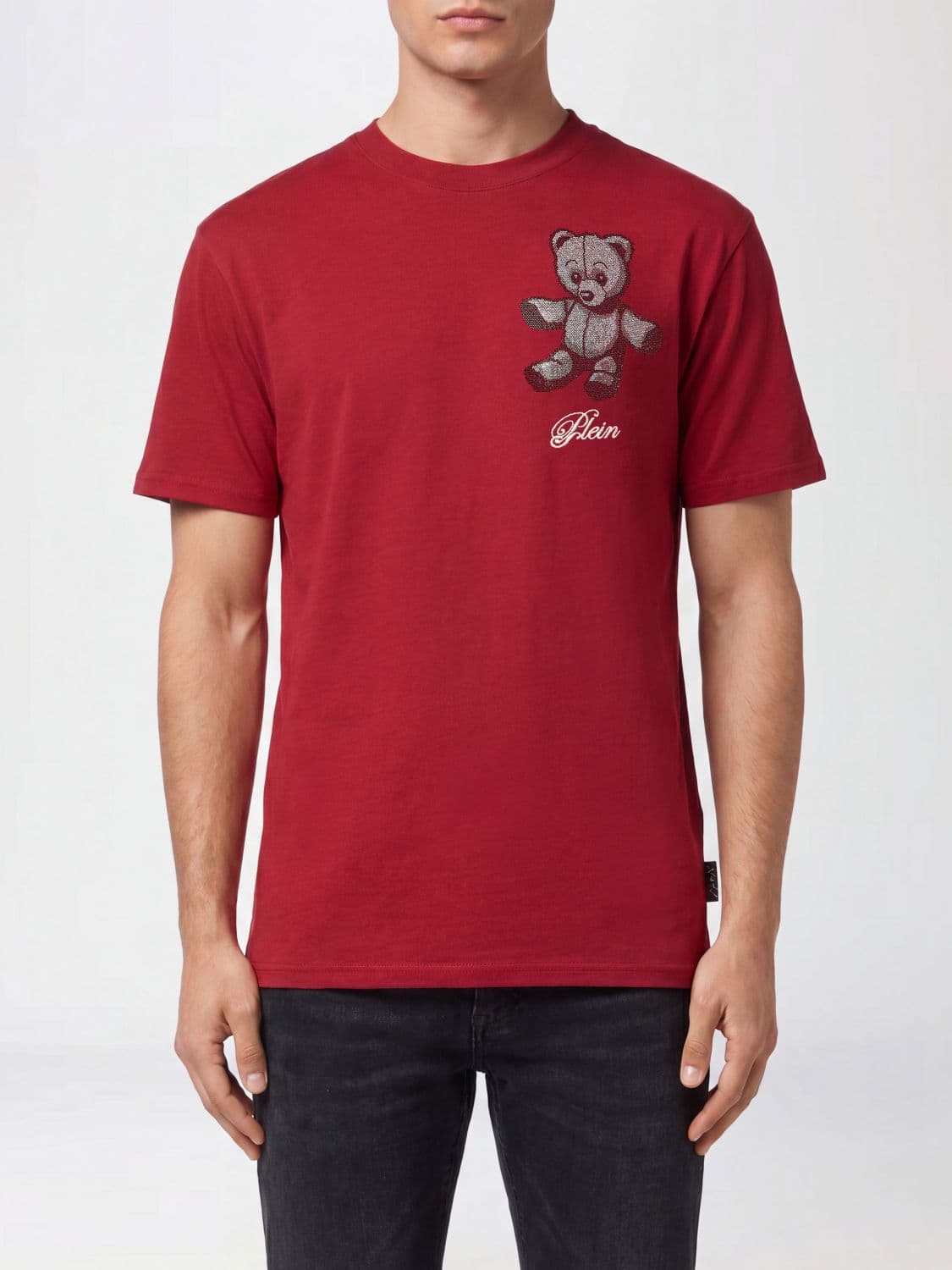 Philipp Plein Slim Fit Cotton T-Shirt with Contrast Teddy Bear Print