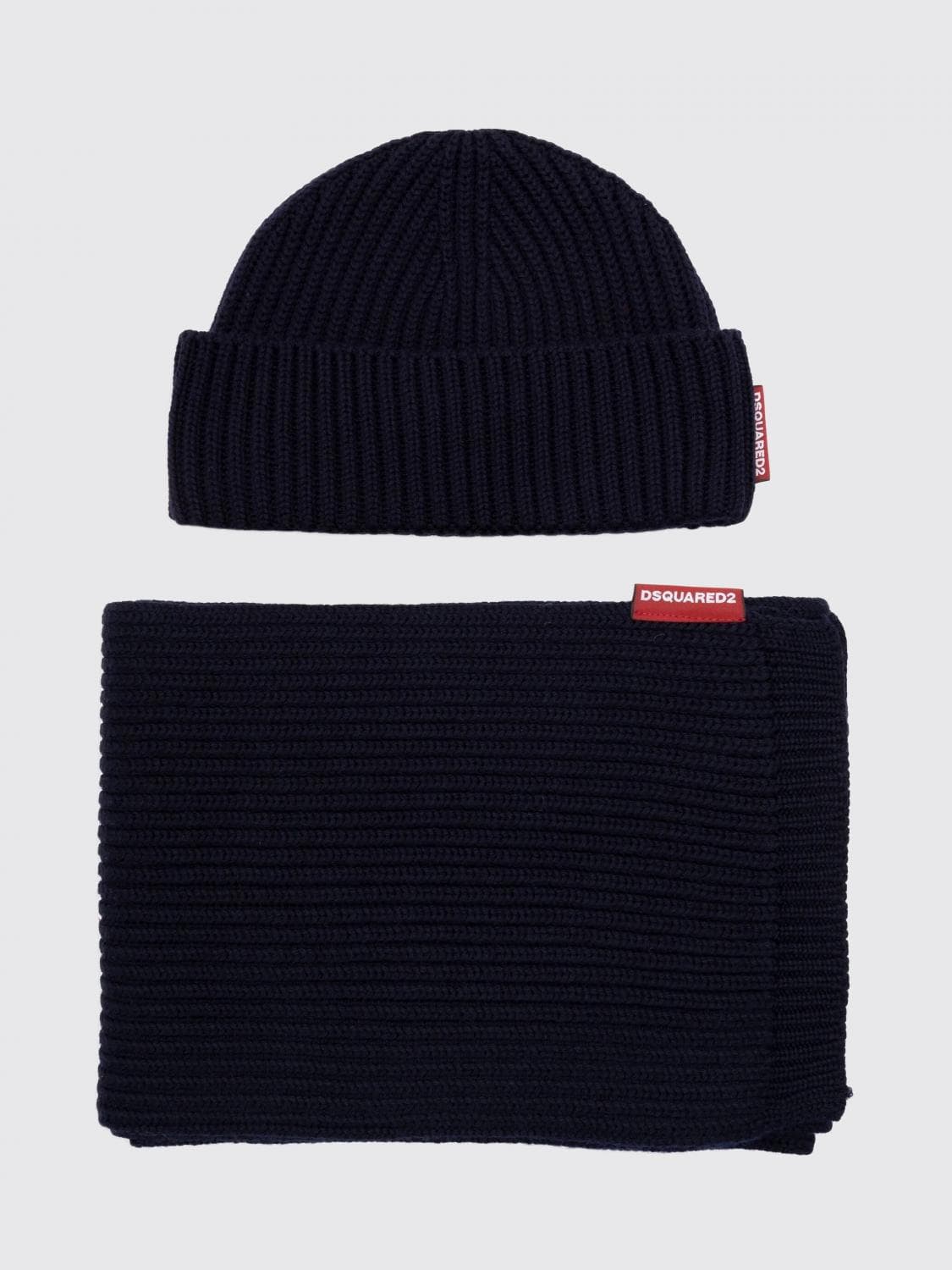 Dsquared2 Set of Two Wool Beanie Hats with Applied Logo