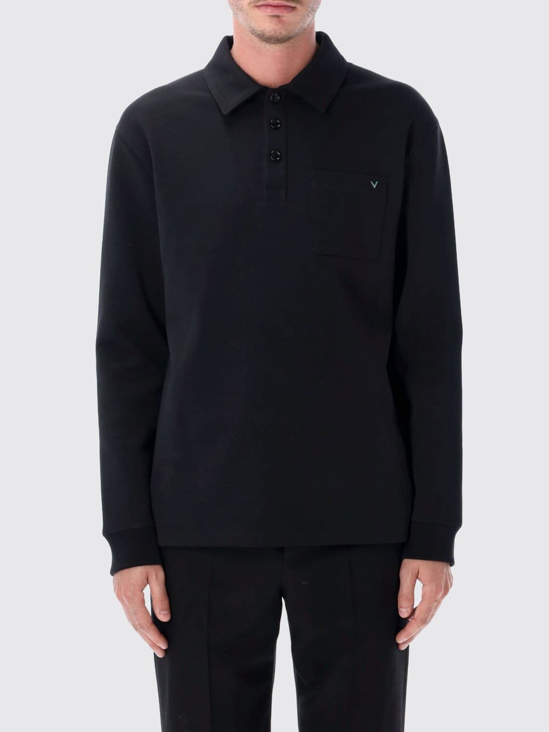 Valentino Men's Slim Fit Long-Sleeved Cotton Polo with VLogo Signature