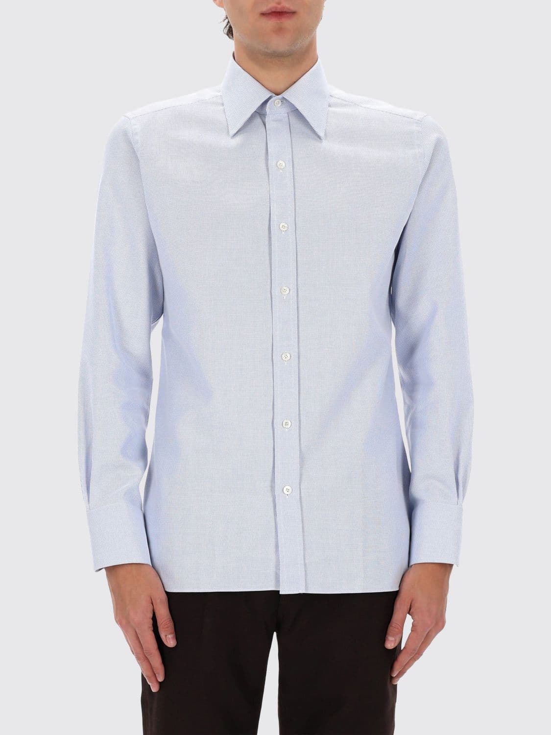 Tom Ford Checkered Cotton Poplin Shirt with Point Collar