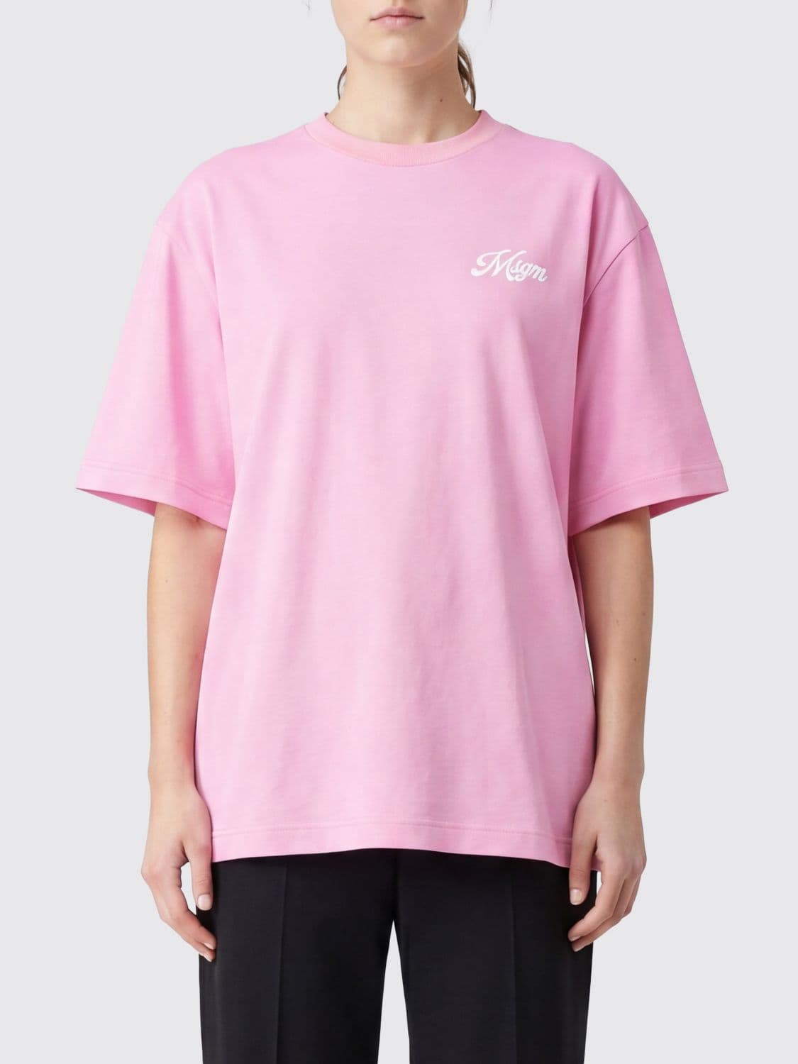 Msgm Relaxed Fit Cotton T-shirt with Contrasting Logo · S