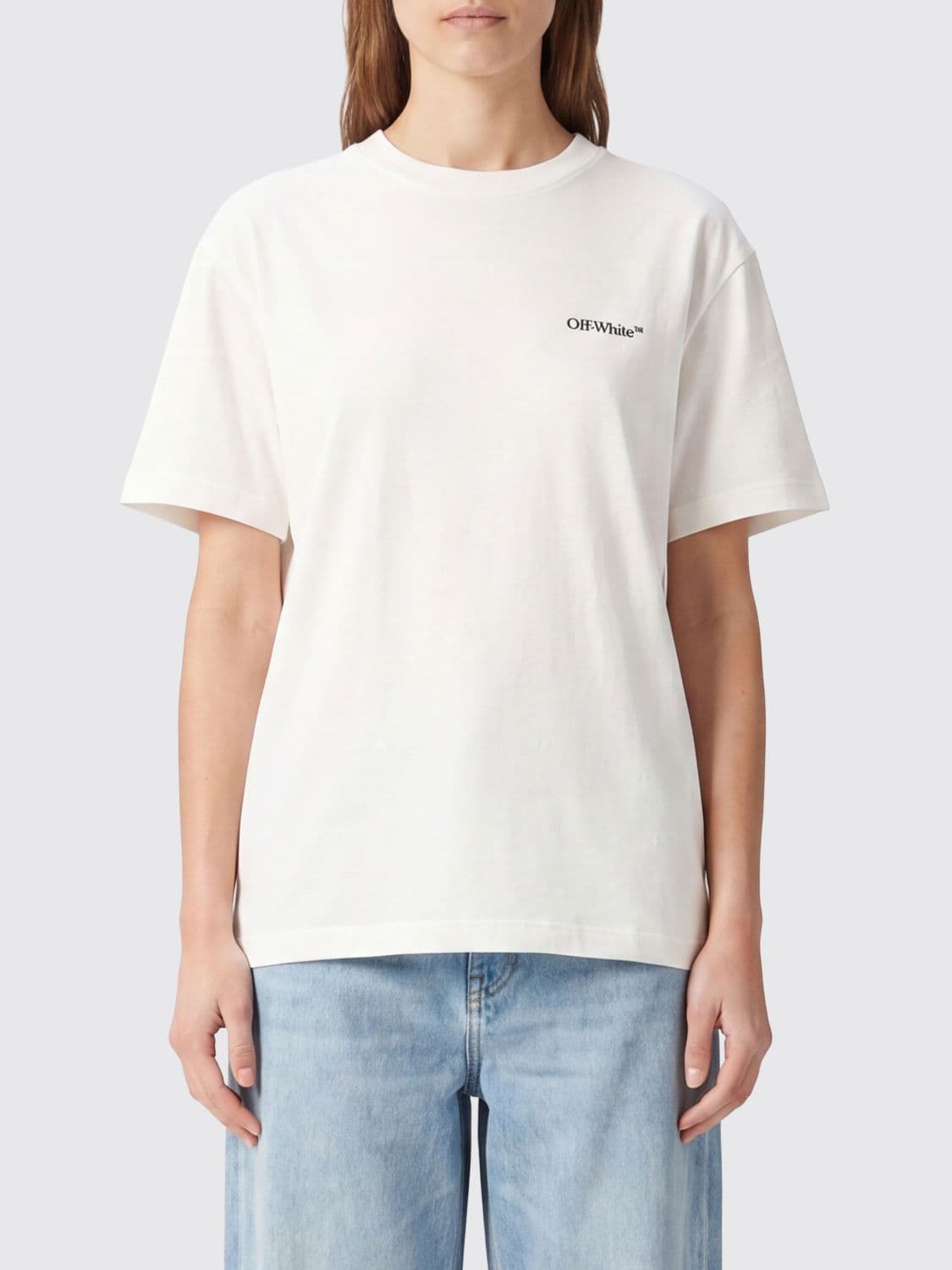 Off-White Cotton T-shirt with Iconic Arrow Logo on the Back