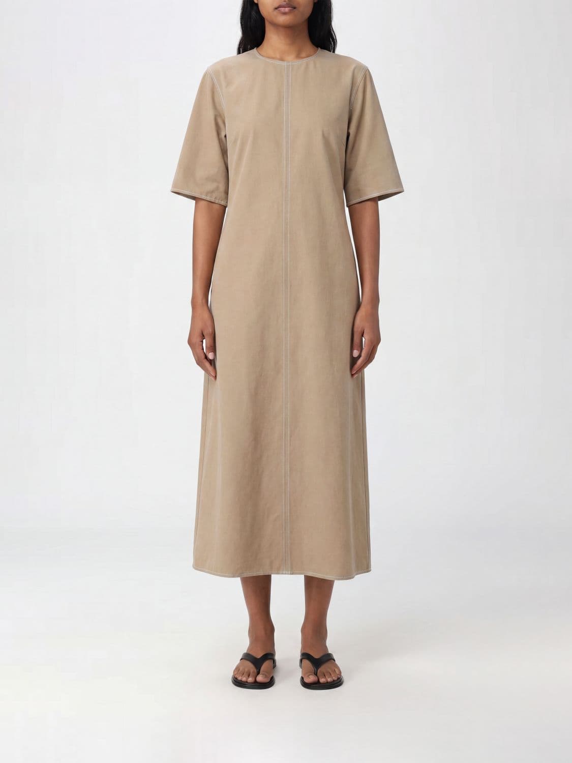 Ami Paris Short-Sleeved Cotton Midi Tunic Dress with Contrast Trims