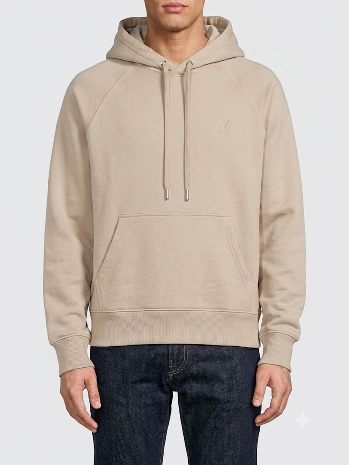 Ami Paris Relaxed Fit Cotton Hoodie with Dropped Shoulders and Kangaroo Pocket · S