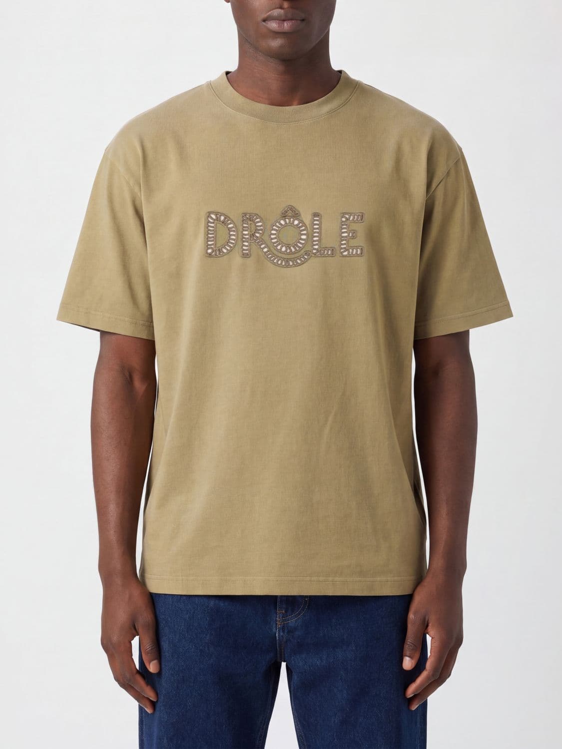 Drôle De Monsieur Cotton Crewneck T-shirt with a Contrasting Front Logo Print