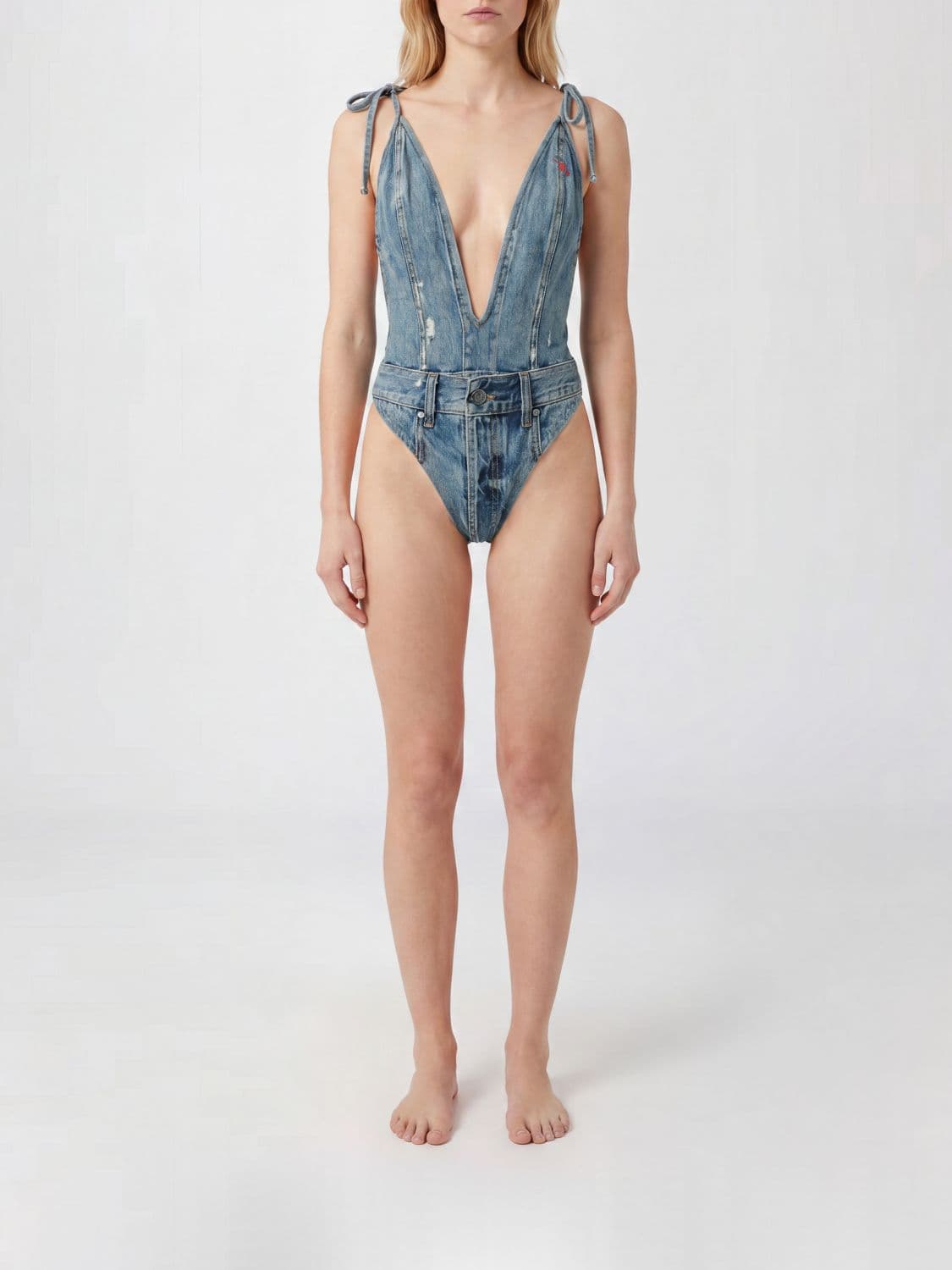 Diesel Abstract Print Deep V-Neck One-Piece Swimsuit in Nylon · XS