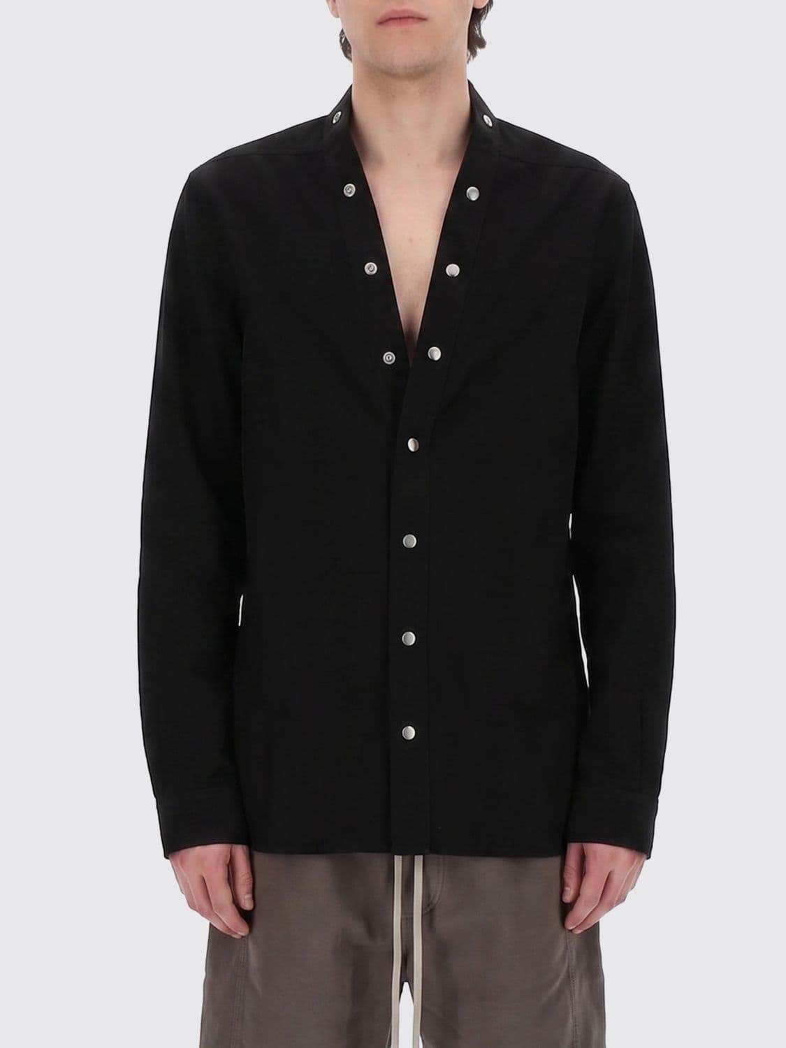 Rick Owens Drkshdw Long-Sleeved V-Neck Cotton Shirt with Button Closure