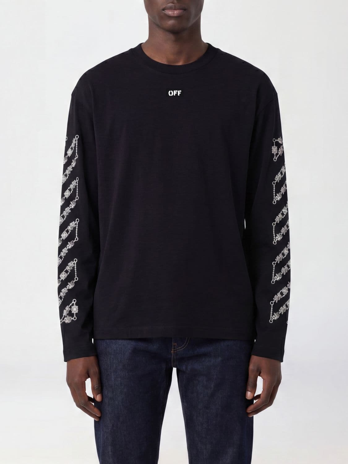 Off-White Cotton Long-Sleeved T-shirt with Rear Arrow Logo