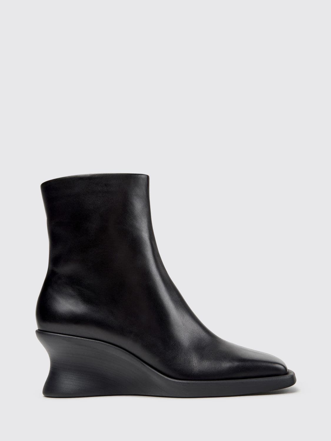 Camper Louise Smooth Leather Wedge Ankle Boots with Squared Toe