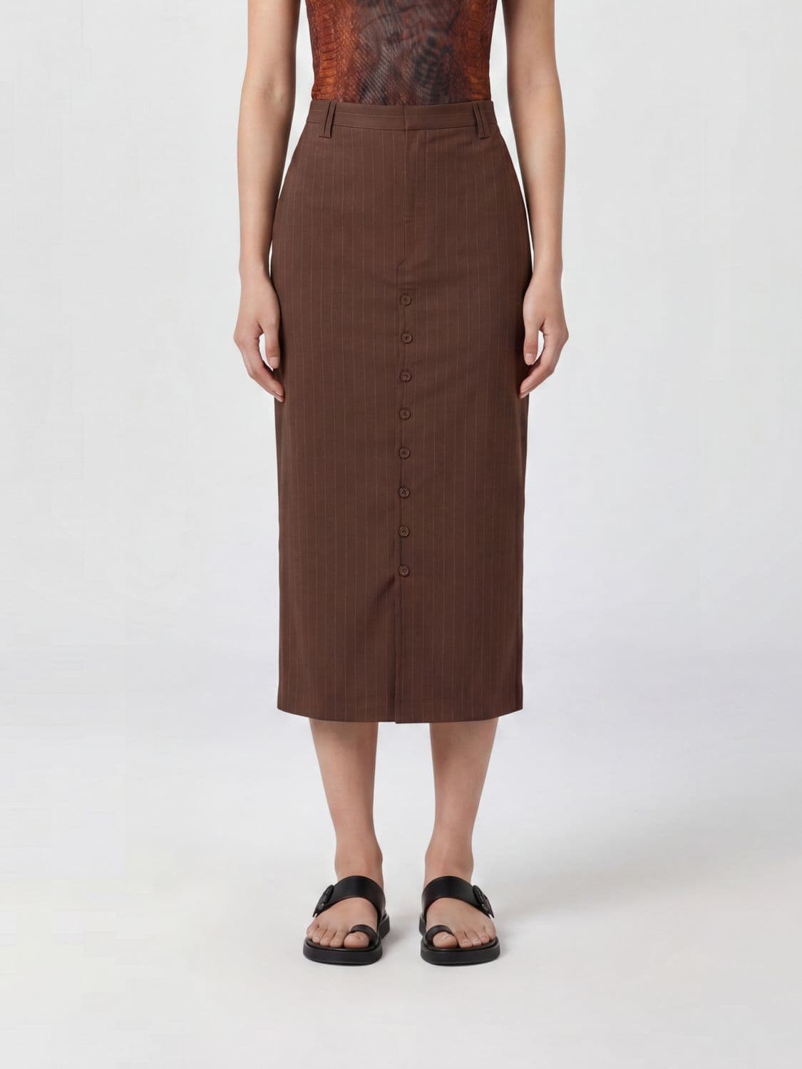 Jean Paul Gaultier High-Waisted Pinstripe Wool Midi Pencil Skirt