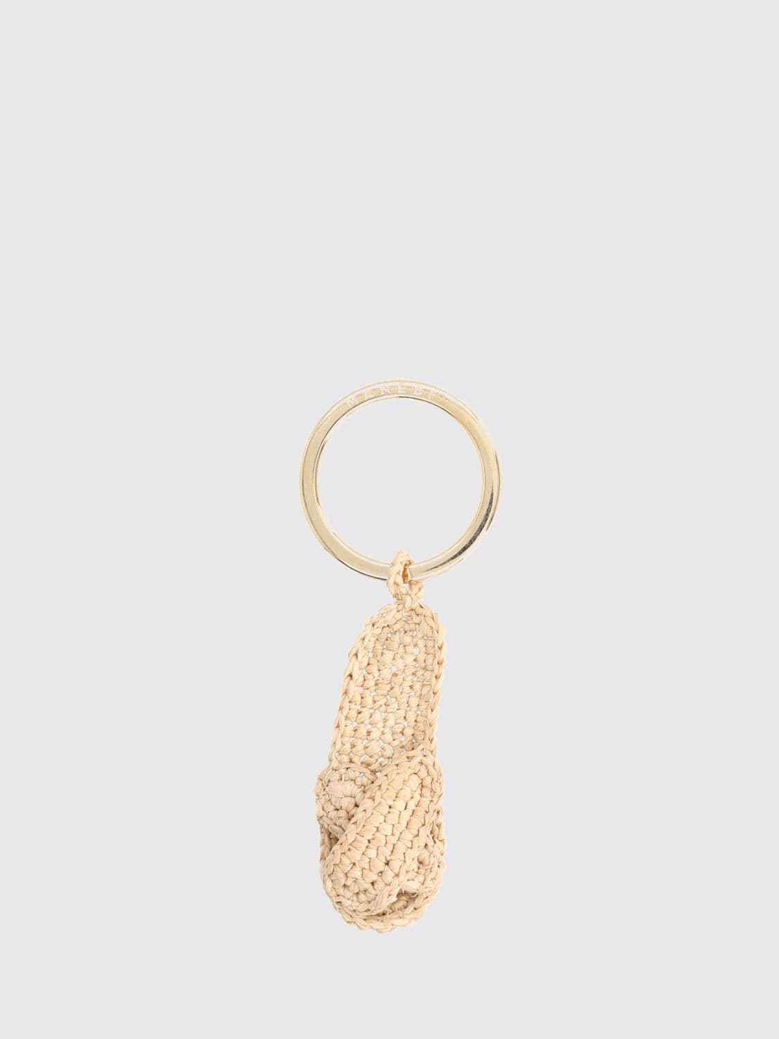 Manebi Espa Keyring in Beige Crochet Raffia with Engraved Logo