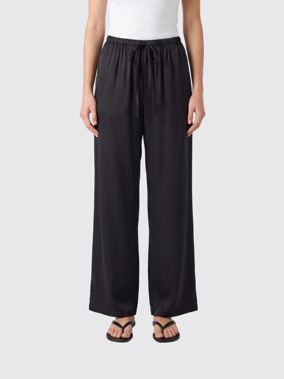 Alysi Straight Silk Trousers with Drawstring Waist