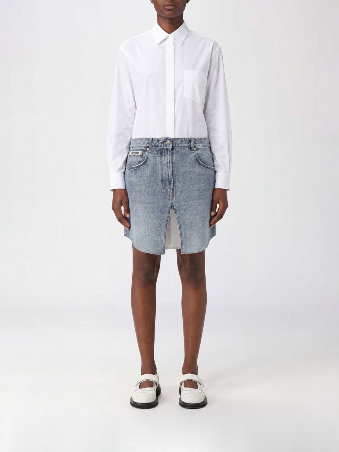 Moschino Couture Bicolor Denim Long-Sleeved Mini Shirt Dress