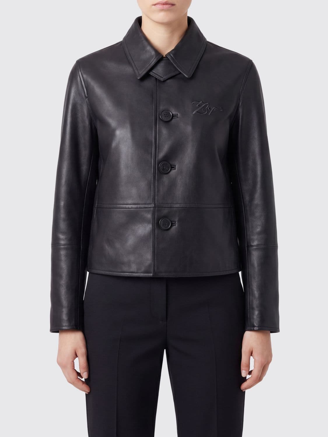 Zadig & Voltaire Leather Shirt Jacket with Embroidered Logo