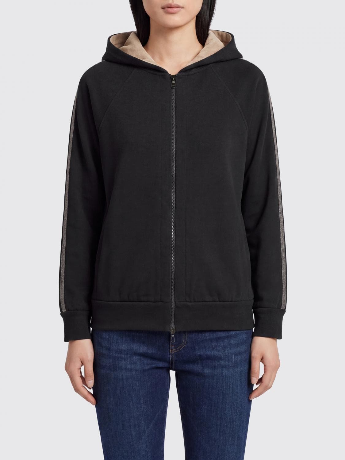Brunello Cucinelli Cotton and Silk Zip-Up Hoodie with Slit Pockets