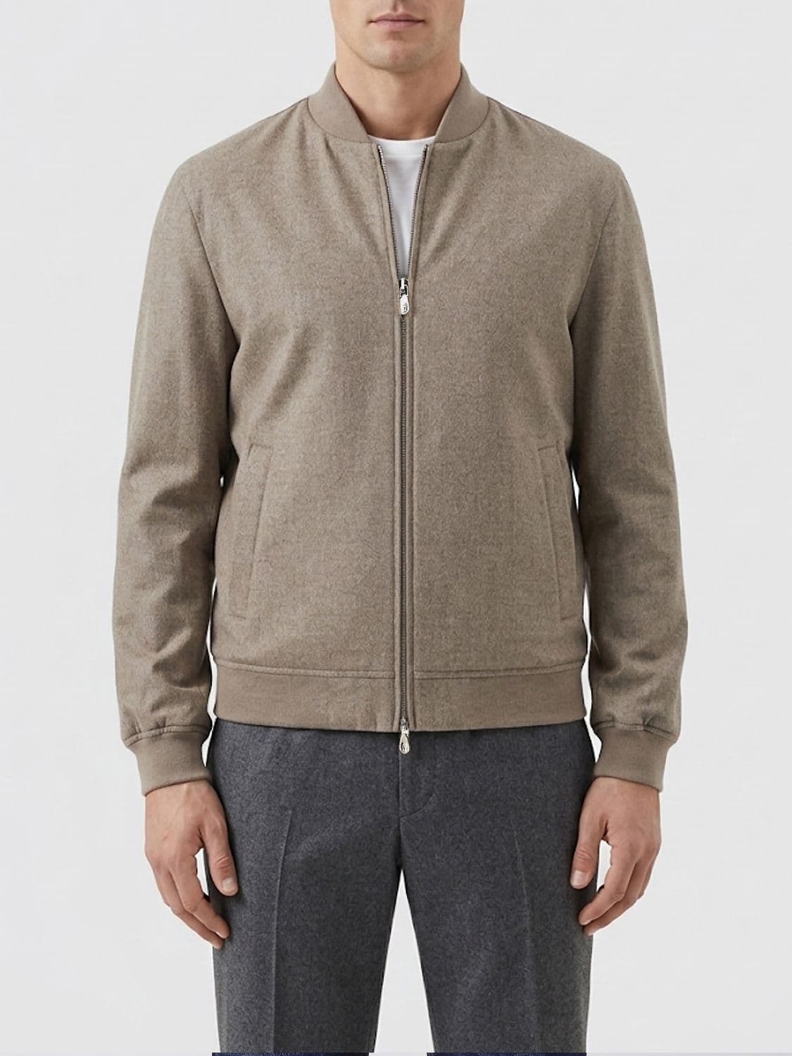Brunello Cucinelli Pure Cashmere Bomber Jacket with Ribbed Collar