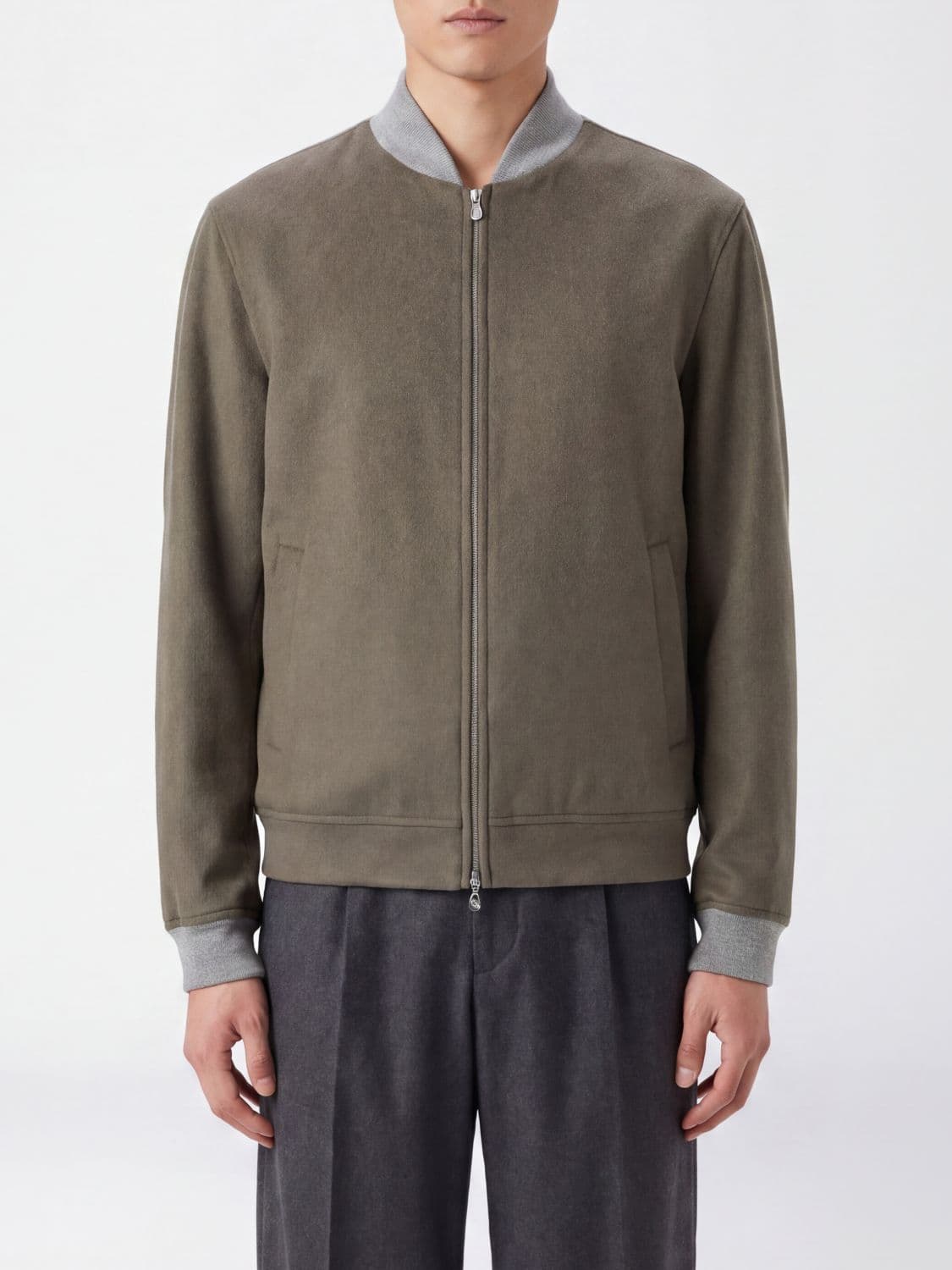 Brunello Cucinelli Pure Cashmere Bomber Jacket with Ribbed Collar · 54