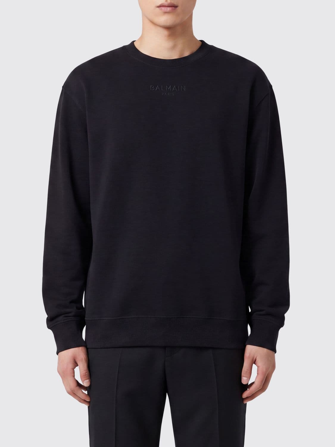 Balmain Relaxed Fit Cotton Crewneck Sweatshirt with Ribbed Trims