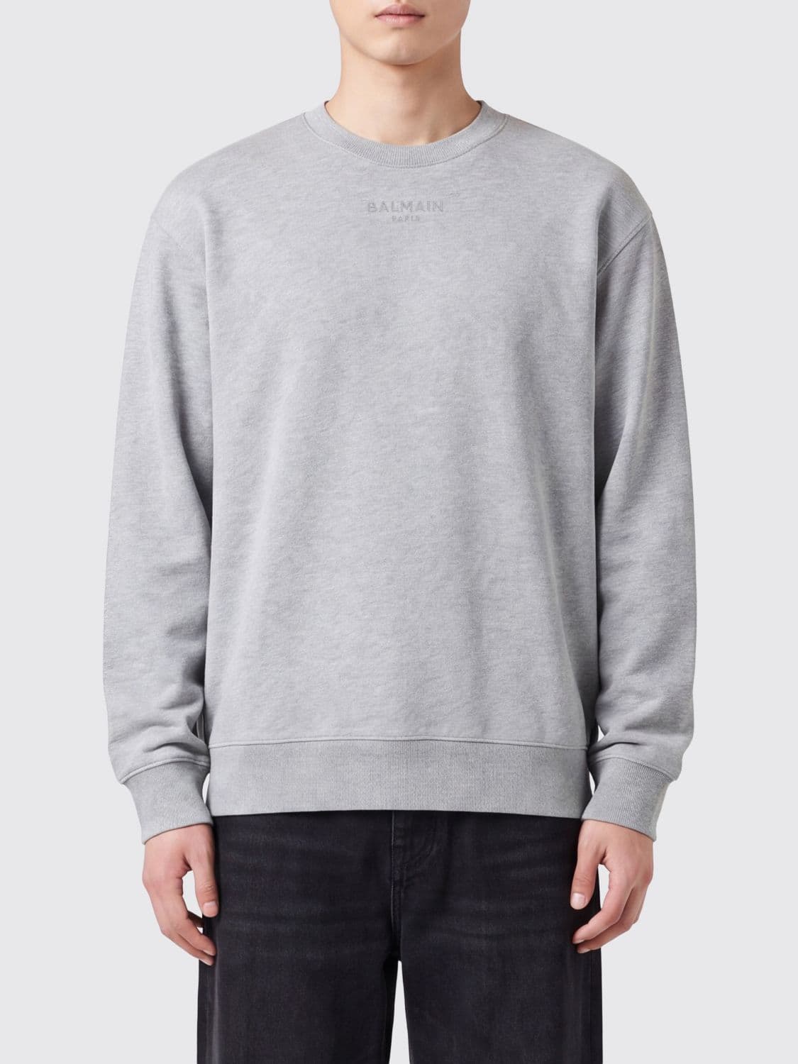 Balmain Relaxed Fit Cotton Crewneck Sweatshirt with Ribbed Trims