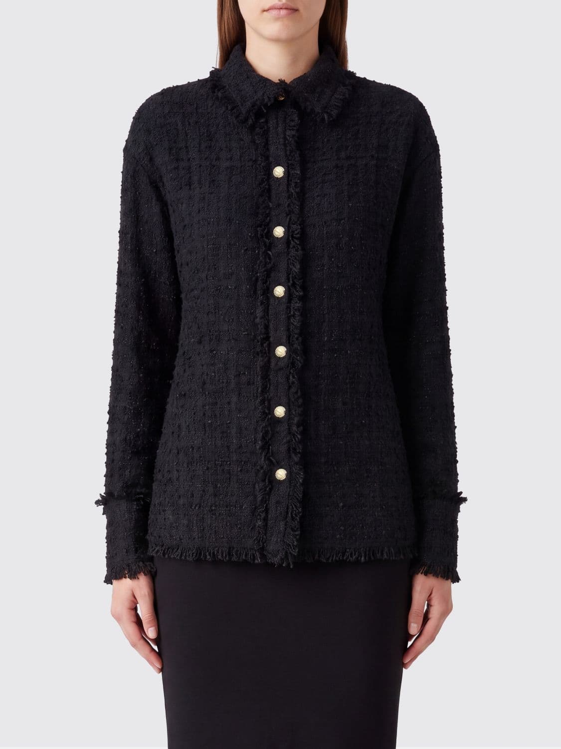 Balmain Slim Fit Cotton Tweed Shirt Jacket with Frayed Hem
