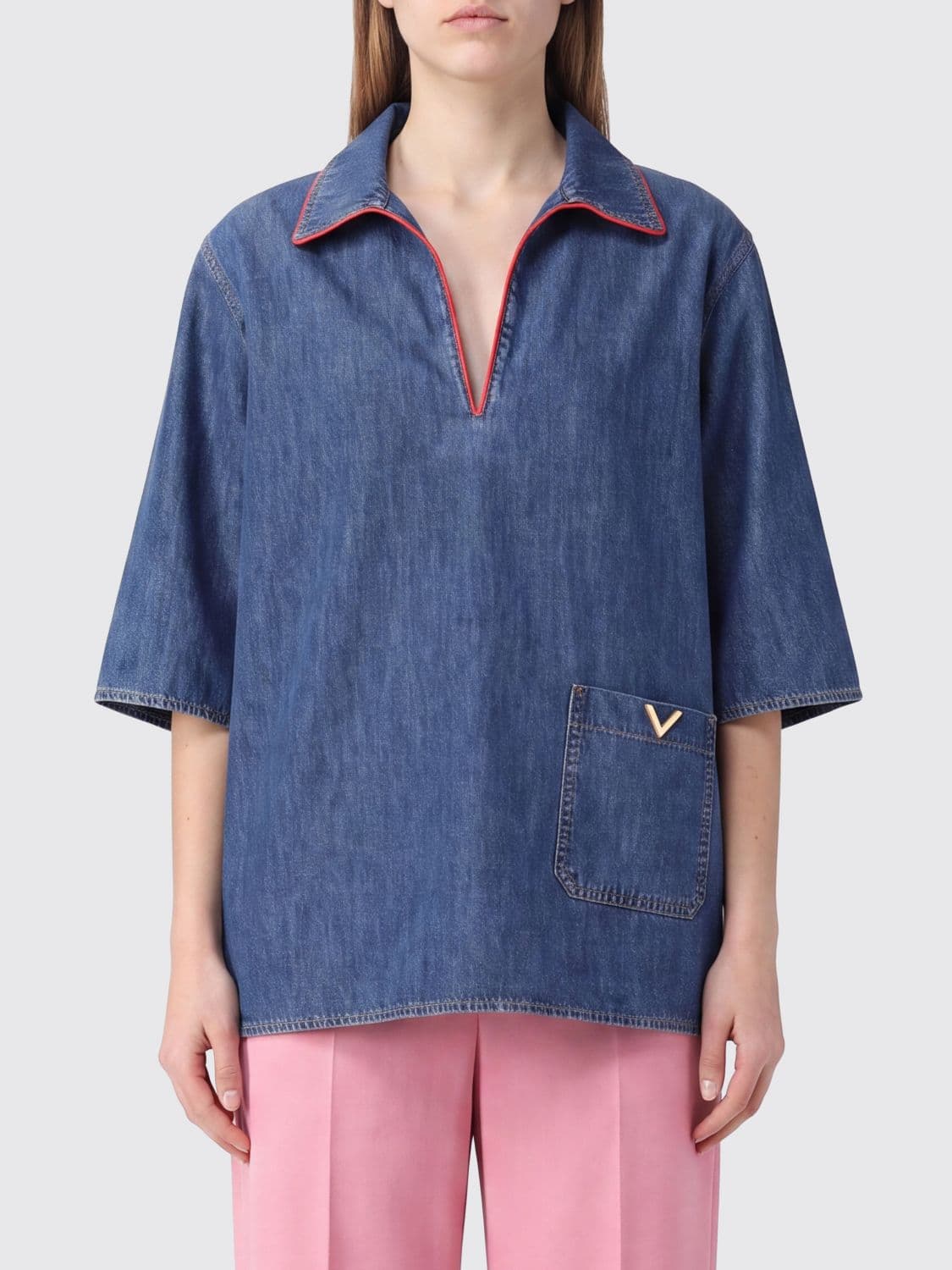 Valentino Garavani Relaxed Fit Short-Sleeved Denim Shirt