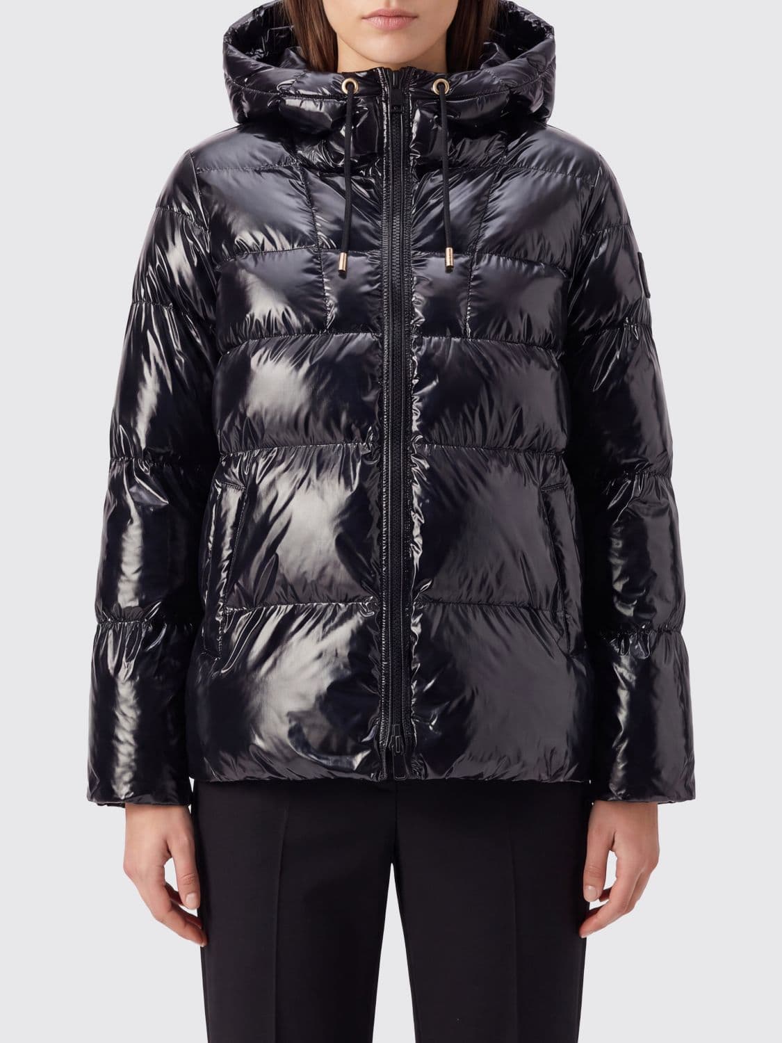 Pinko Quilted Waterproof Nylon Short Puffer Jacket with Hood and Elasticated Cuffs