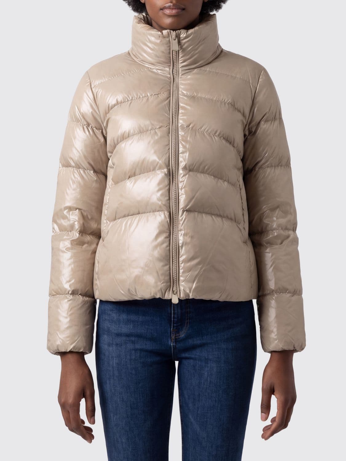 Pinko Quilted Water-Repellent Nylon Short Puffer Jacket with High Neck