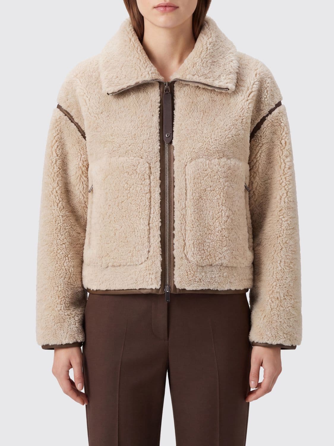 Pinko Campsis Faux Fur Jacket with Contrast Trims and Zip Closure