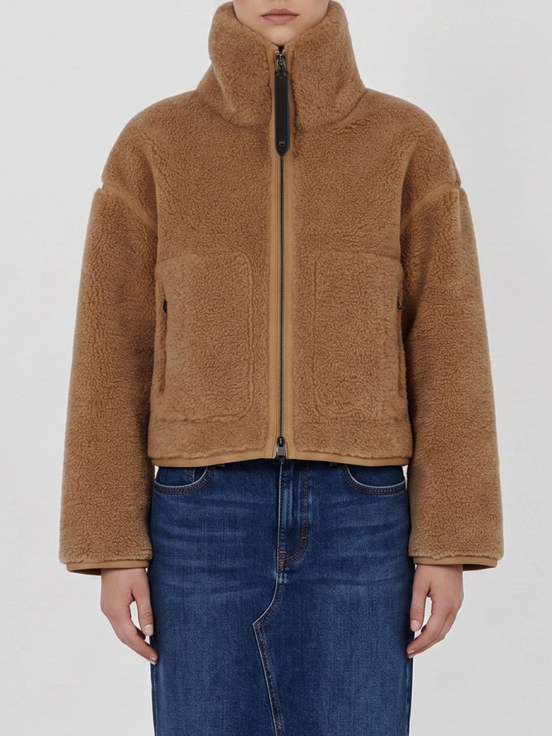 Pinko Campsis Faux Fur Jacket with Contrast Trims and Zip Closure