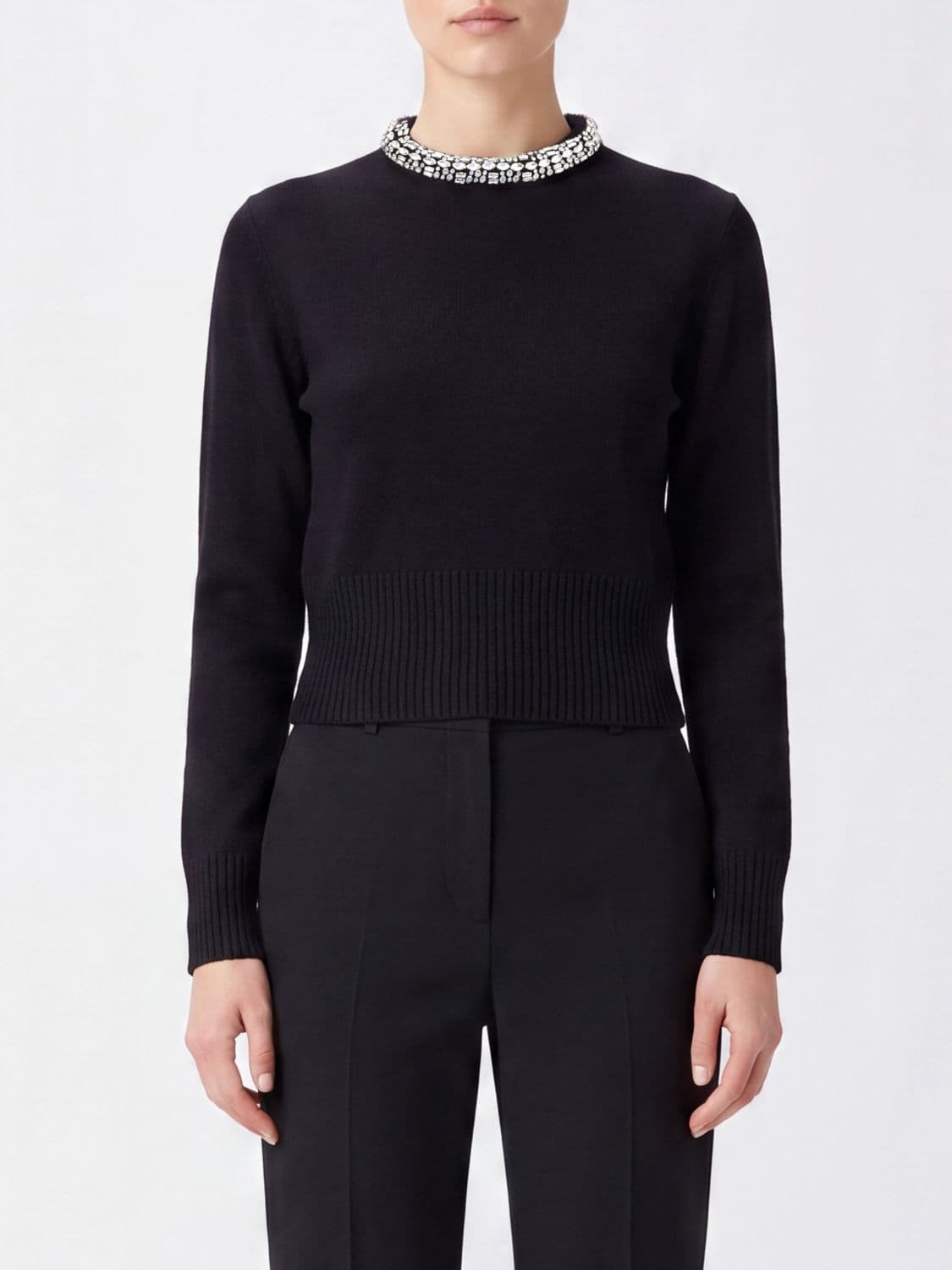 Pinko Barlino Slim Fit Wool-Blend Jumper with Embroidery and Rhinestones