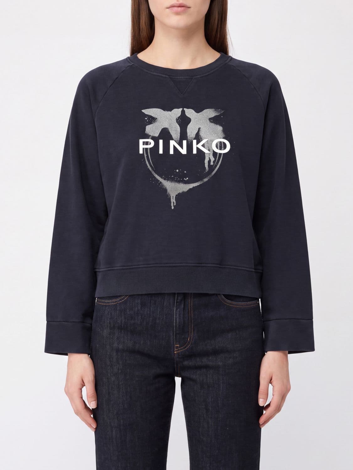 Pinko Love Birds Logo-Print Cotton Crewneck Sweatshirt