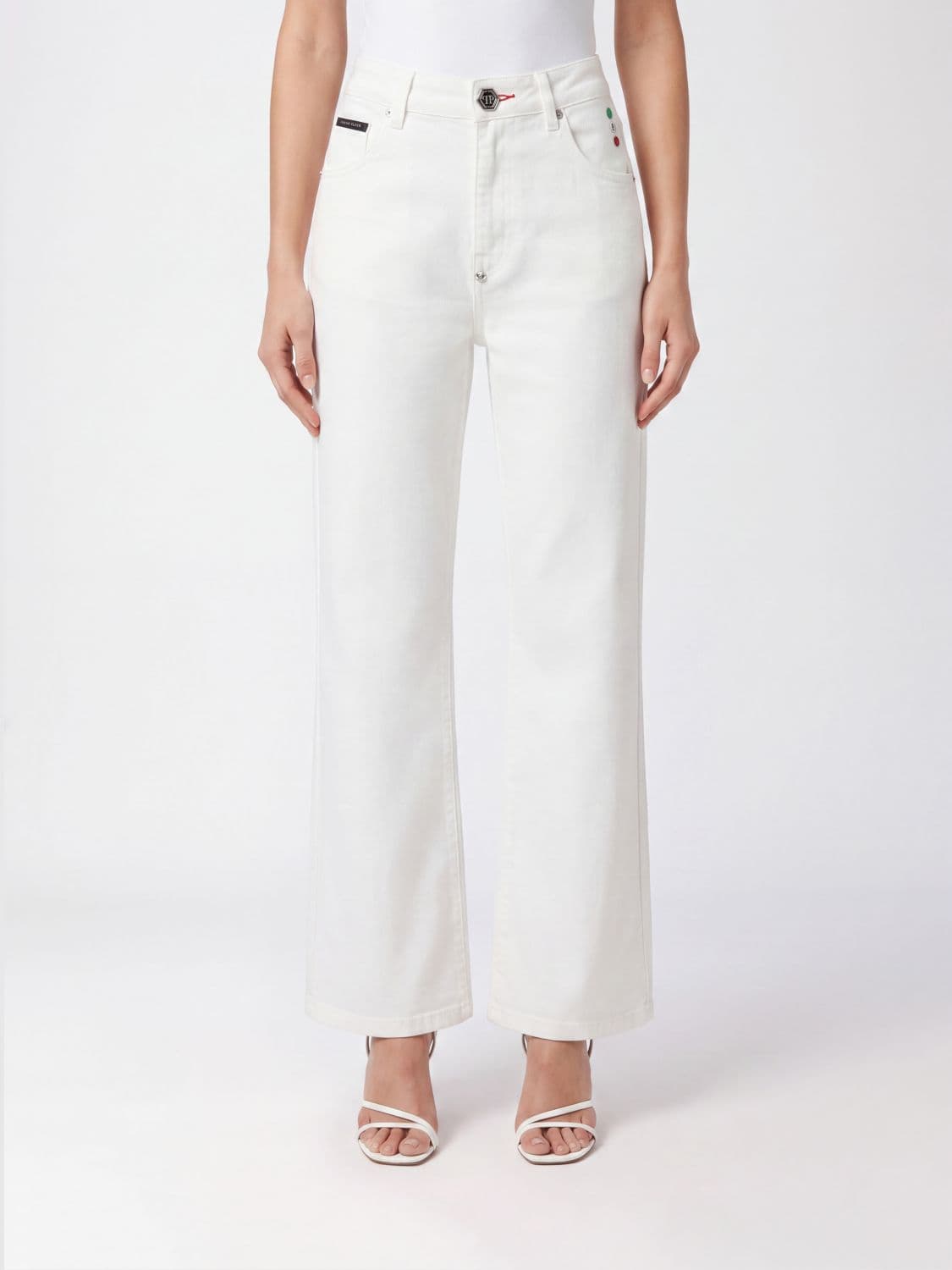 Philipp Plein High-Waisted Straight Leg Jeans in Cotton Denim