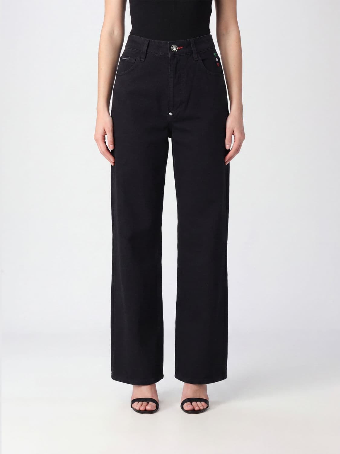 Philipp Plein High-Waisted Straight Leg Jeans in Cotton Denim