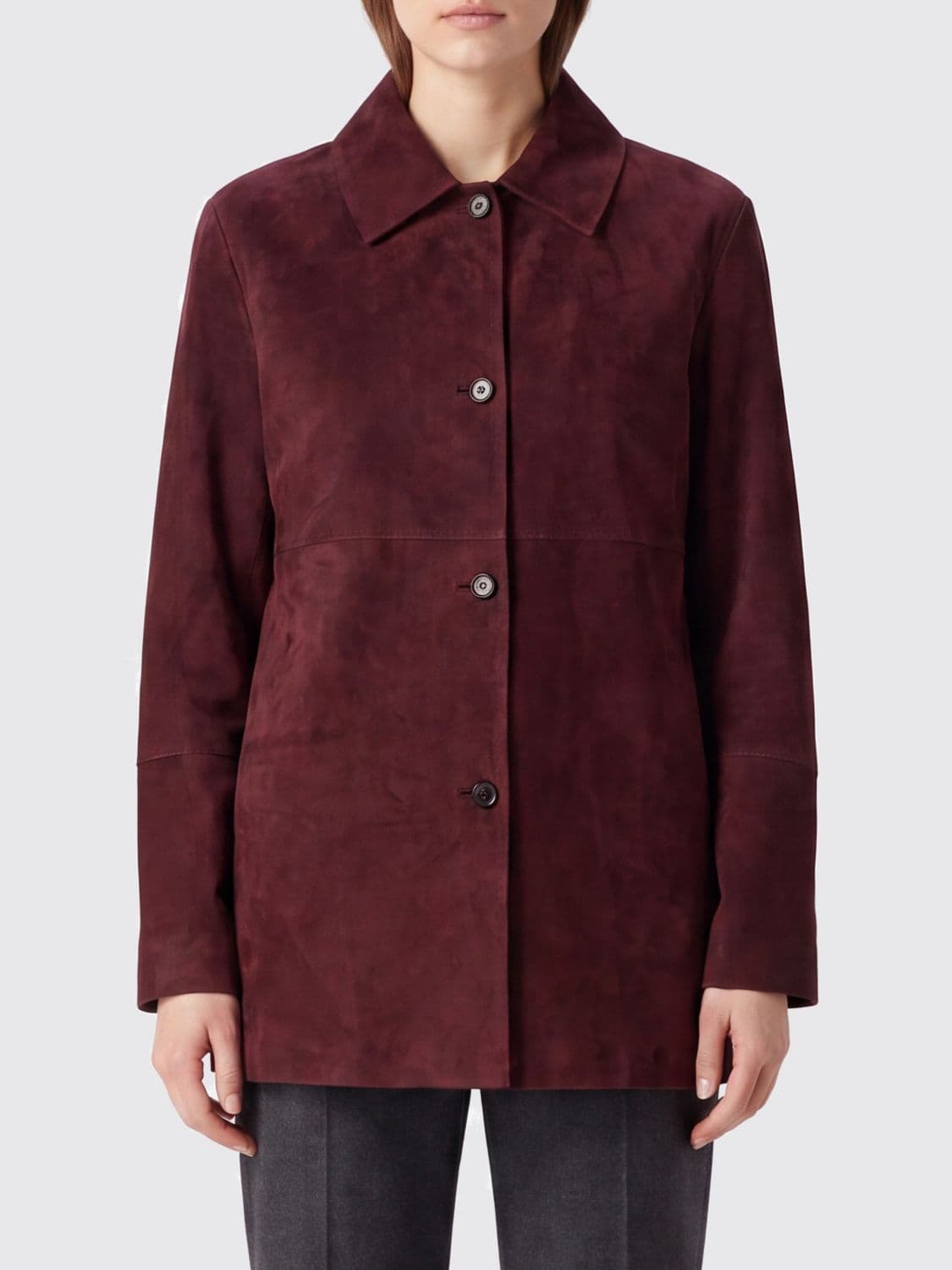 's Max Mara Suede Leather Shirt Jacket with Classic Collar
