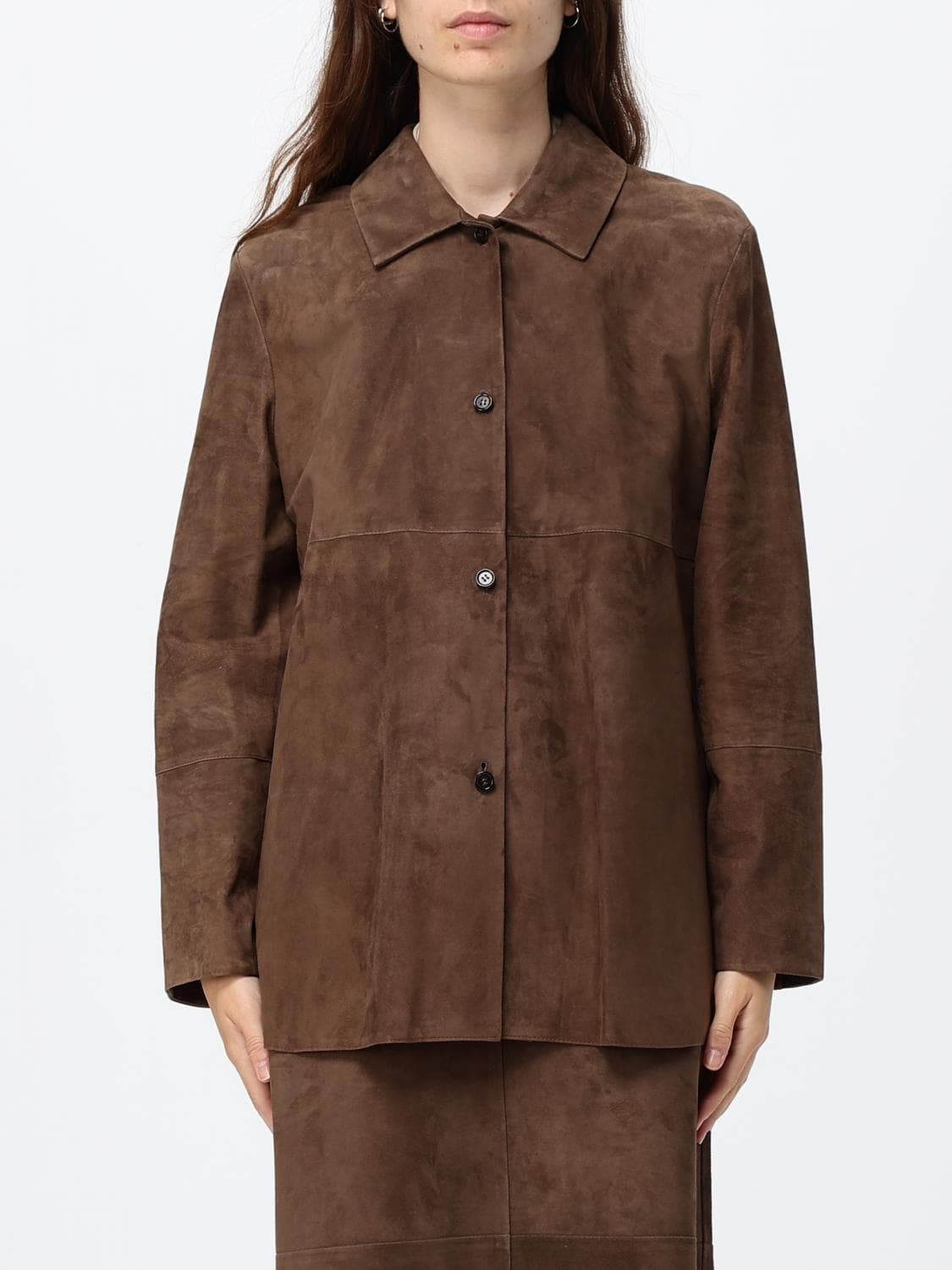 's Max Mara Suede Leather Shirt Jacket with Classic Collar