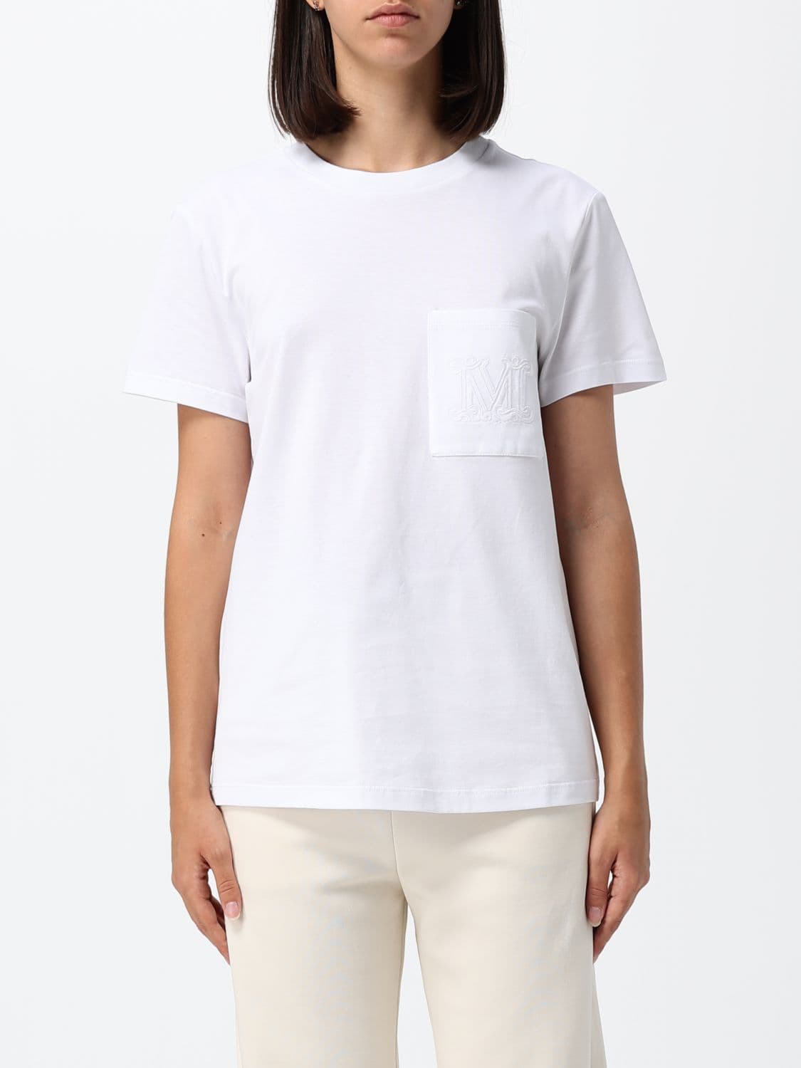 Max Mara Cotton T-shirt with Monogram and Patch Pocket