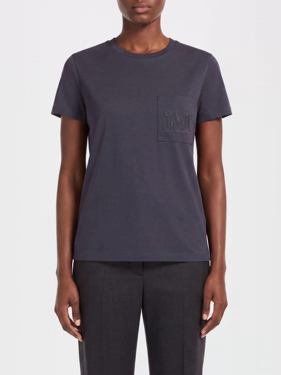 Max Mara Cotton T-shirt with Monogram and Patch Pocket