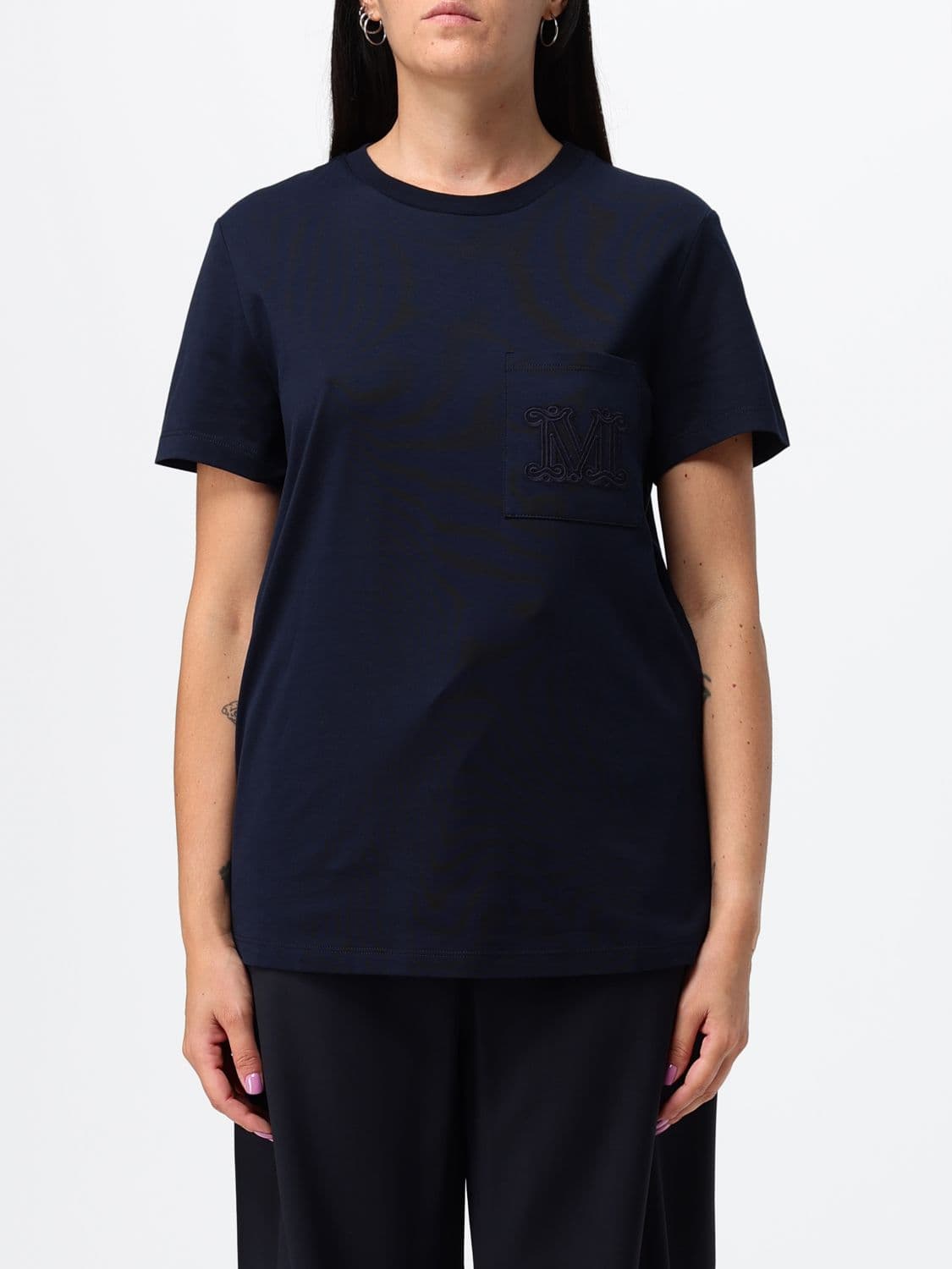 Max Mara Cotton T-shirt with Monogram and Patch Pocket