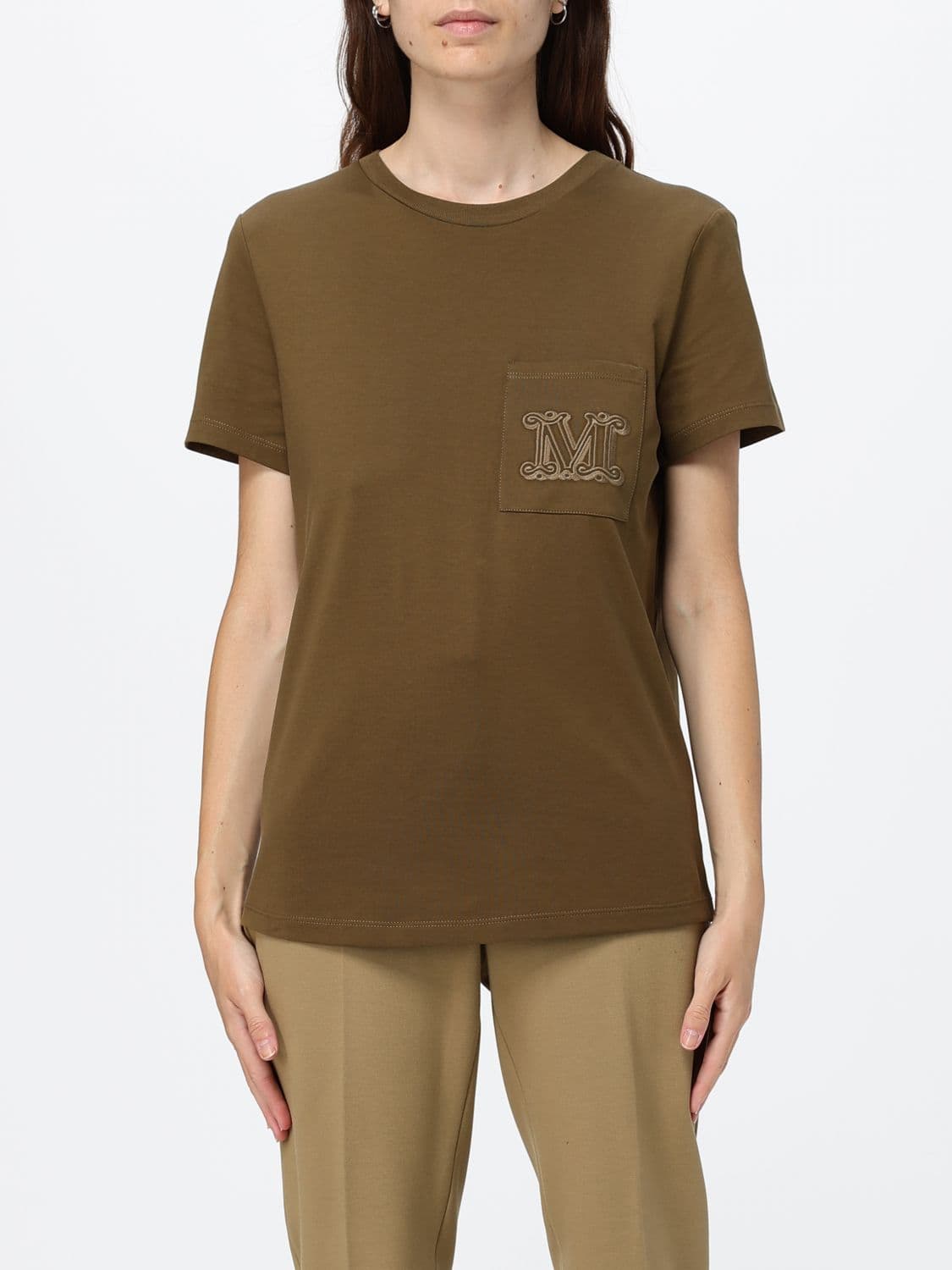 Max Mara Cotton T-shirt with Monogram and Patch Pocket