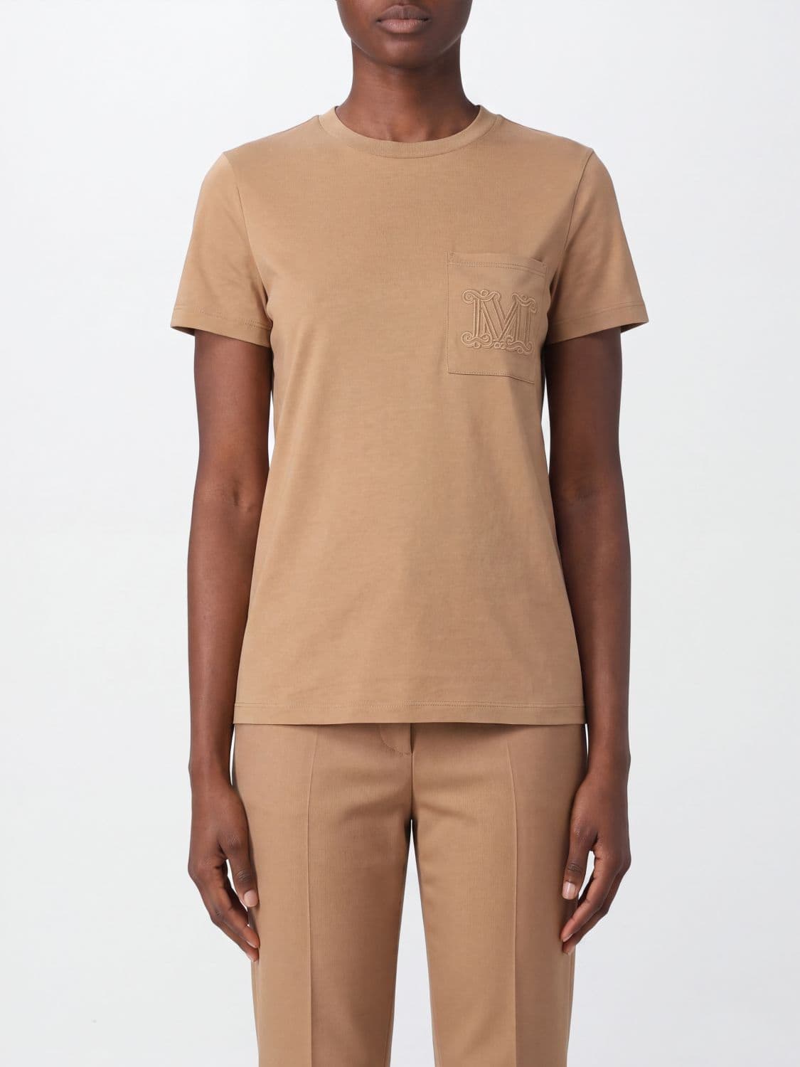 Max Mara Cotton T-shirt with Monogram and Patch Pocket