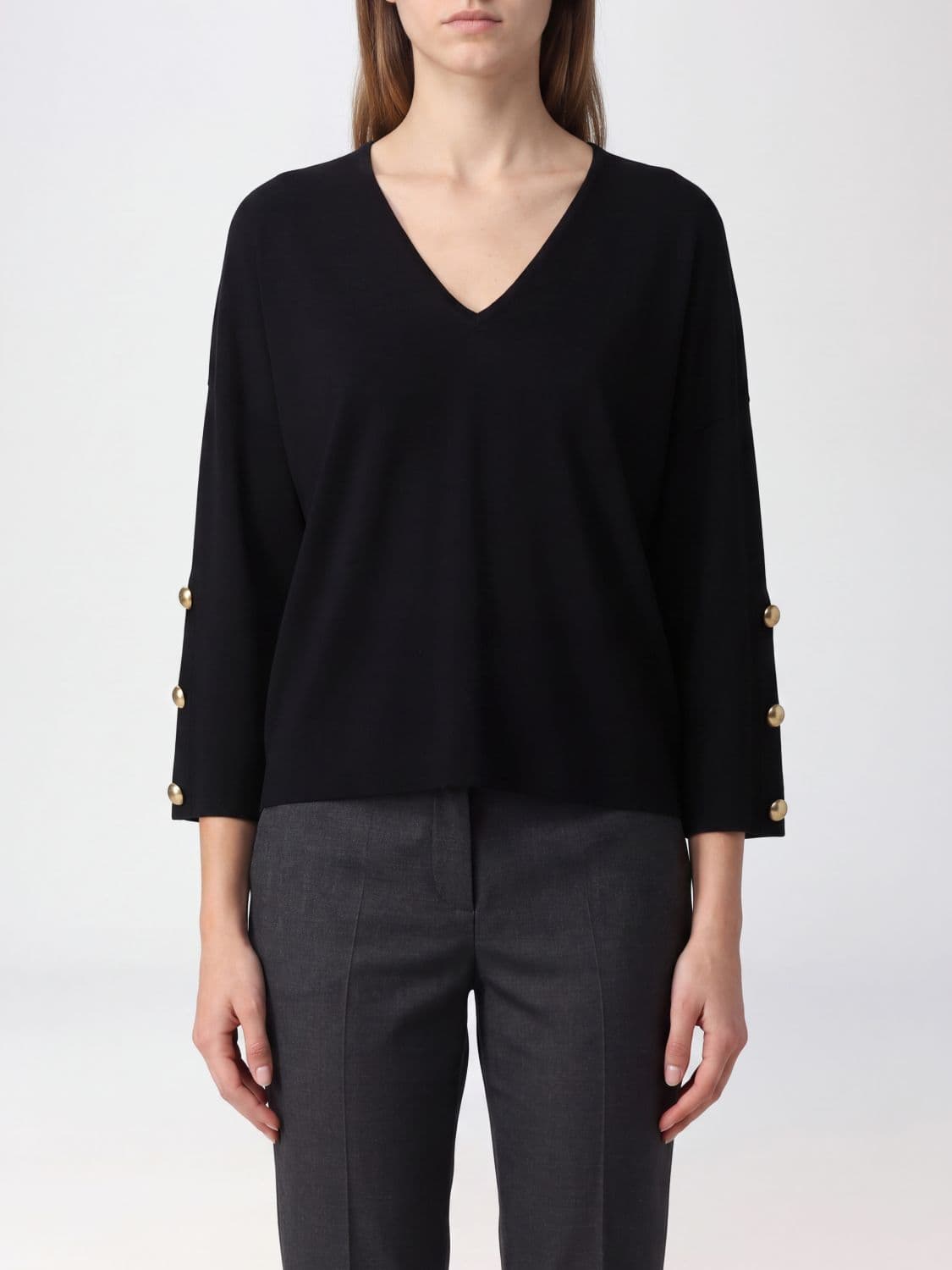 Max Mara Cropped Long-Sleeved Blouse with V-Neck and Dropped Shoulders