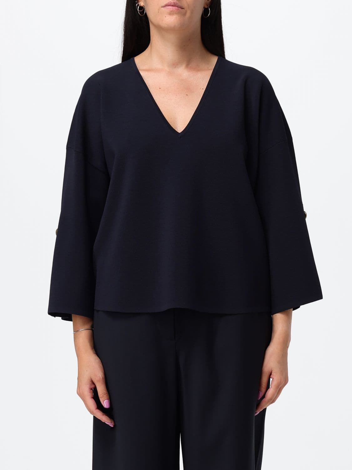 Max Mara Cropped Long-Sleeved Blouse with V-Neck and Dropped Shoulders
