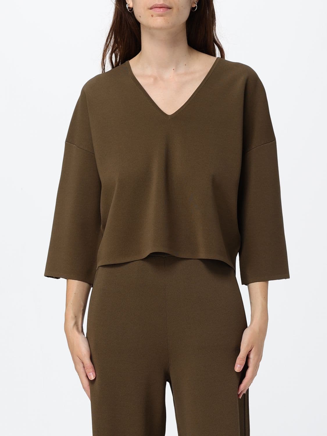 Max Mara Cropped Long-Sleeved Blouse with V-Neck and Dropped Shoulders