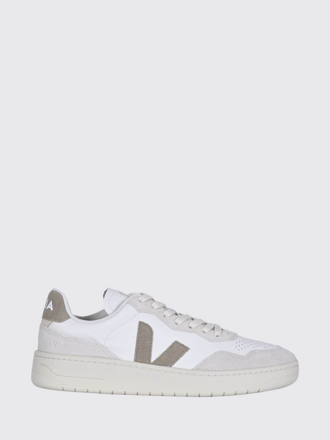Veja V-90 Sneakers in O. T. Leather with Perforated Toe and Contrast Logo