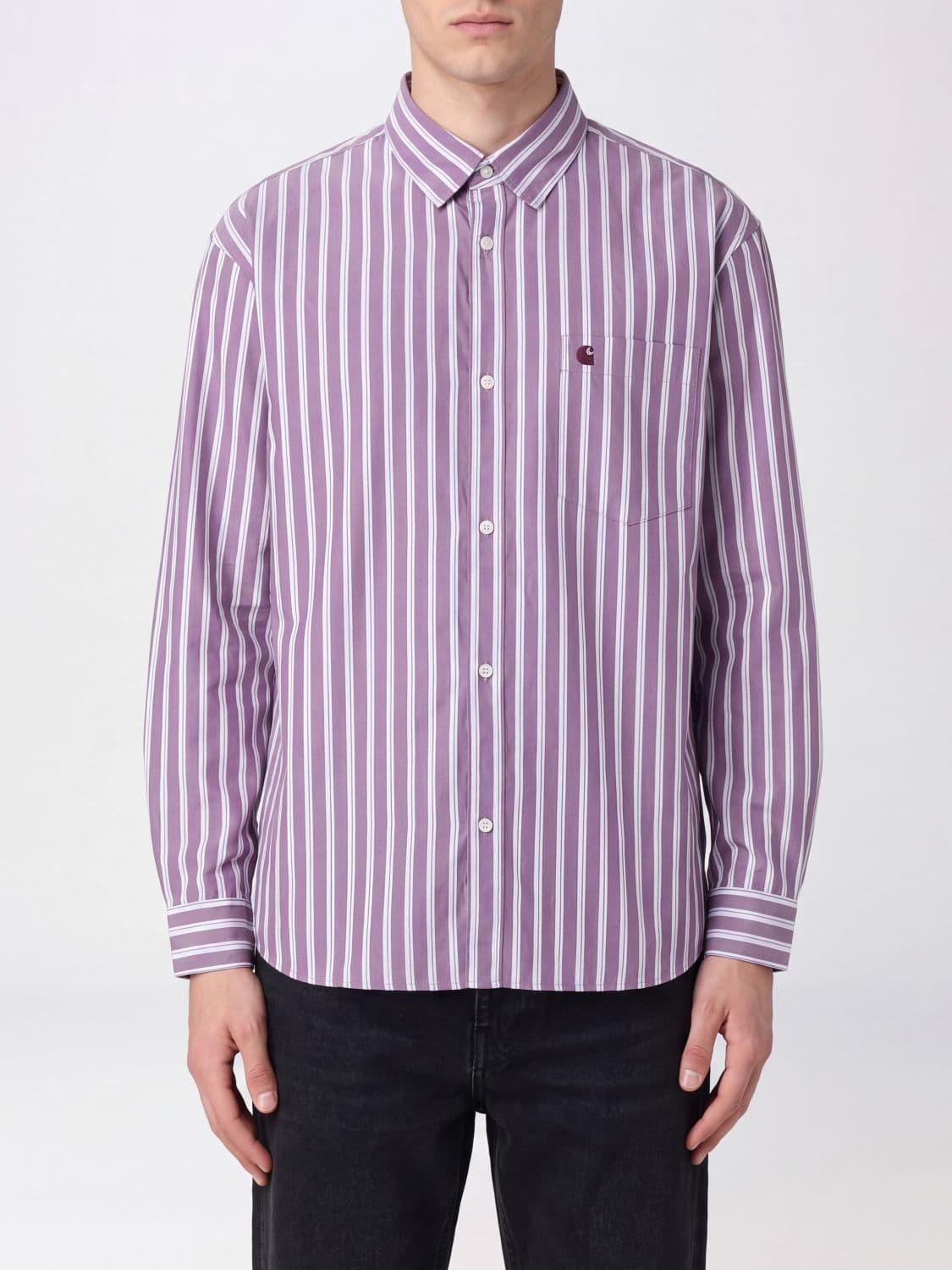 Carhartt Wip Striped Cotton Poplin Shirt with Embroidered Logo